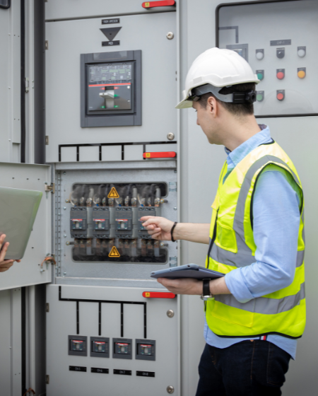 Técnico instalando sistemas de energía UPS empresarial